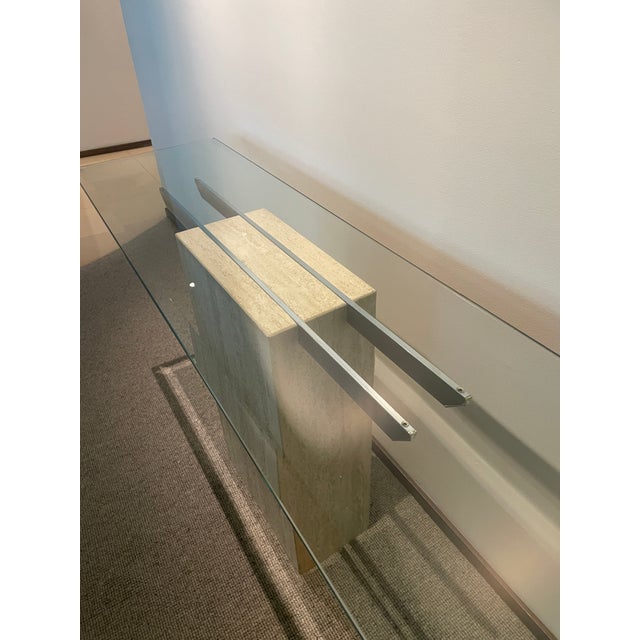 Mid-Century Modern Vintage Travertine and Chrome Console Table For Sale - Image 3 of 4