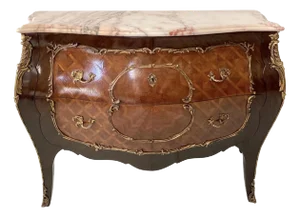Louis XV Style Marquetry Inlaid Marble Top Commode - Made in Spain 1 of 2