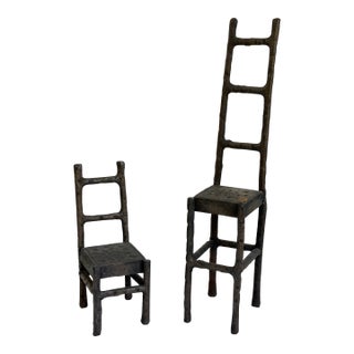 Vintage Brutalist Cast Iron Chair Sculptures Set of Two 1980s For Sale