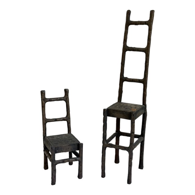 Vintage Brutalist Cast Iron Chair Sculptures Set of Two 1980s For Sale