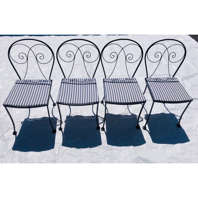 Midcentury Iron Patio Set4, Nautical Blue Stripe Chairs Chairish
