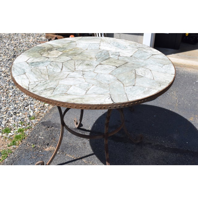 Vintage Stone Mosaic Top Patio Table & 2 Chairs Chairish