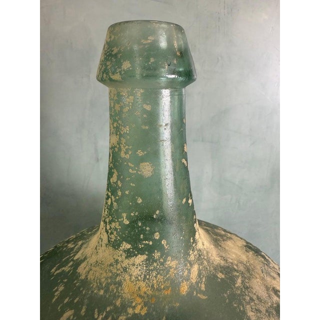 Green Spanish Hand-Blown Seafoam Glass Vessel With Weathered Patina Finish For Sale - Image 8 of 9