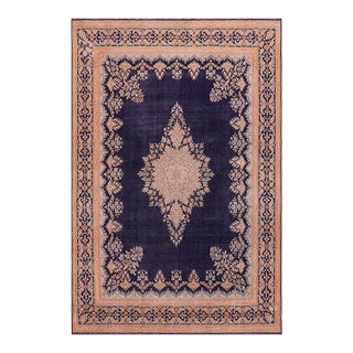 Shabby Chic Vintage 1990's Blue/Brown Wool Rug - 9'10'' X 12'8'' For Sale