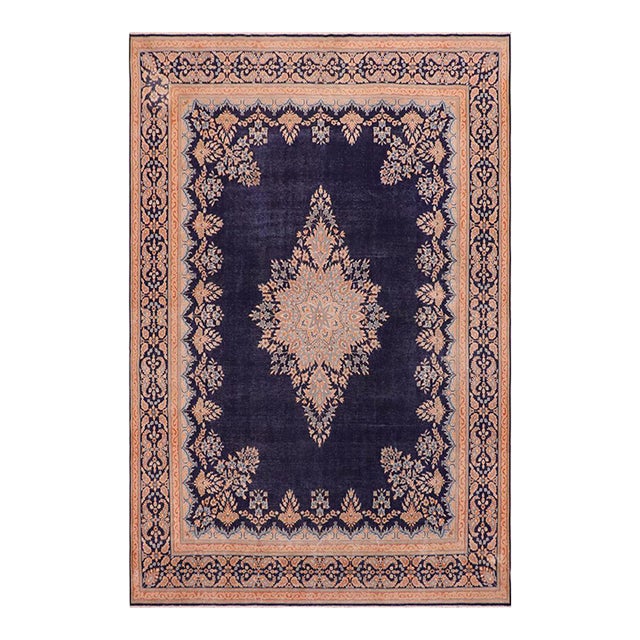 Shabby Chic Vintage 1990's Blue/Brown Wool Rug - 9'10'' X 12'8'' For Sale