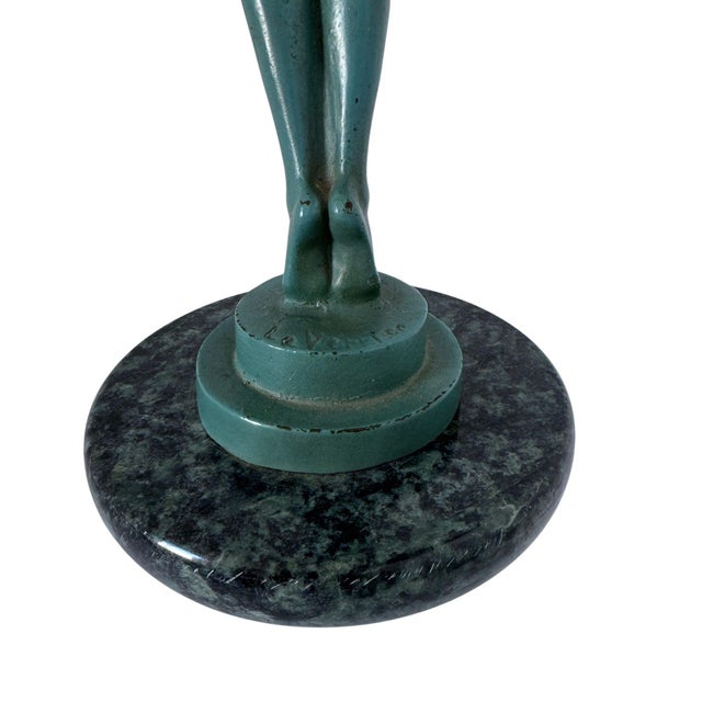 1960s Max Le Verrier "Lueur" French Art Deco Figural Sculpture With Onyx Sphere For Sale - Image 11 of 17