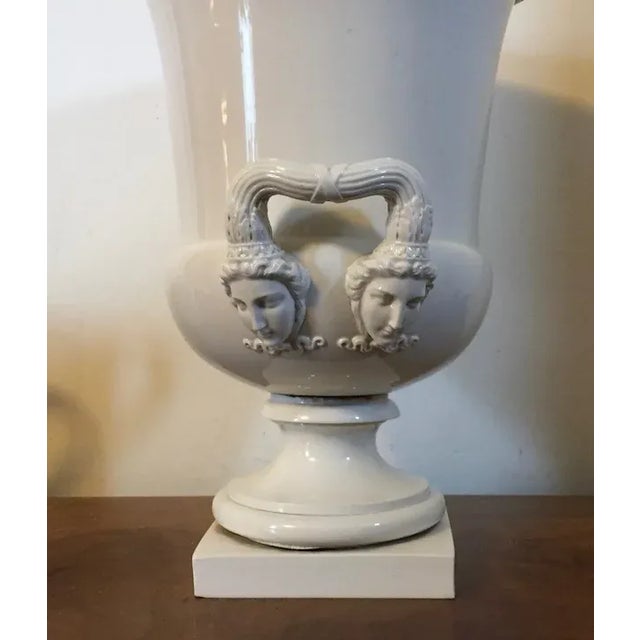 Antique Early 19th Century French Empire Porcelain Campagna Urn with Mask Handles For Sale - Image 10 of 13