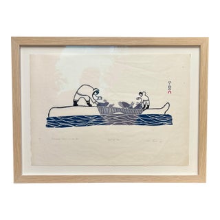 Inuit Stone Engraving by Pitseolak Ashoona "Butchering Walrus on the Floe" 1967 Cape Dorset - Limited Edition 36/50 For Sale