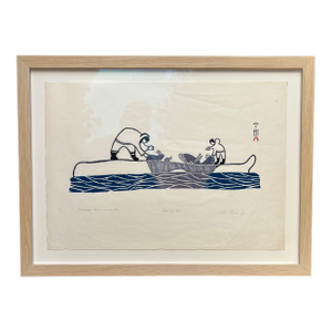 Inuit Stone Engraving by Pitseolak Ashoona "Butchering Walrus on the Floe" 1967 Cape Dorset - Limited Edition 36/50