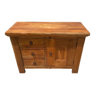 Vintage Pine Cabinet With Three Drawers and One Door For Sale