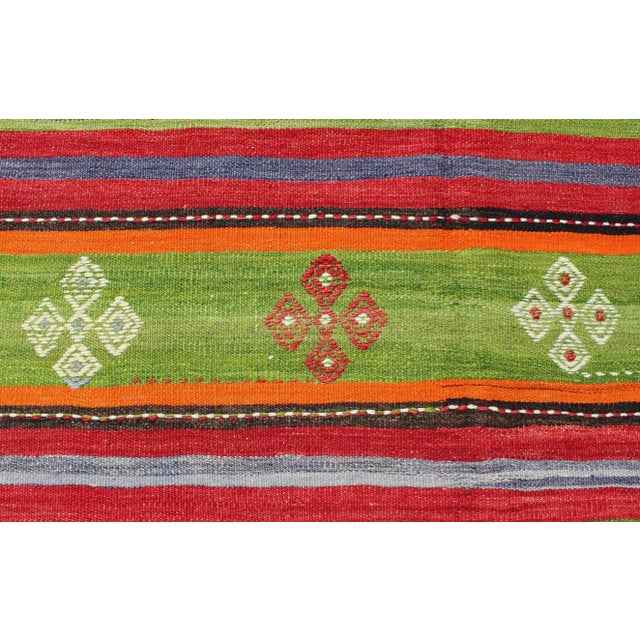 Colorful Turkish Kilim Rug With Stripe Geometric Design and Bright Colors For Sale - Image 10 of 13