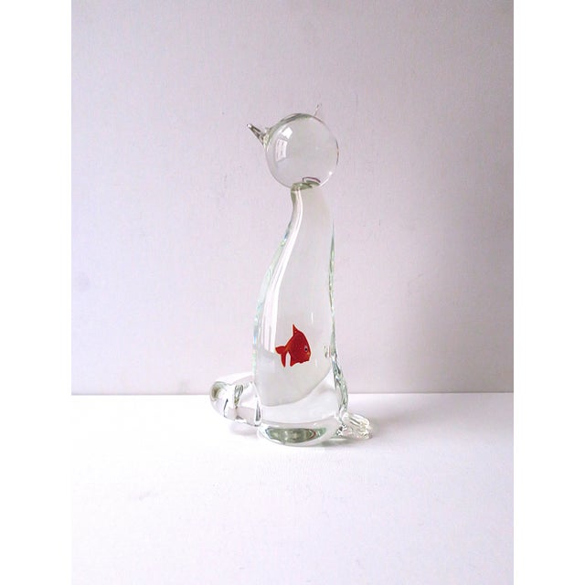 Italian Murano Art Glass Cat and Goldfish Sculpture For Sale - Image 10 of 12