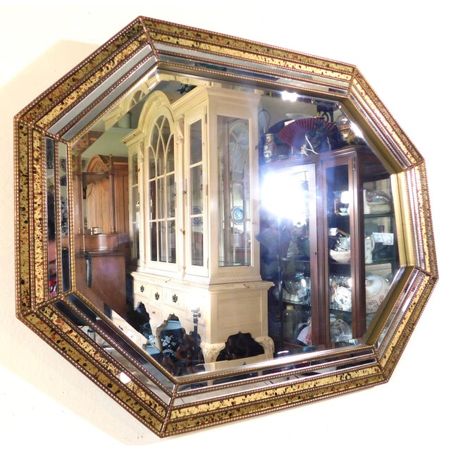 Mid-Century Modern Vintage Mid Century Modern Gold Spotted Glass Hanging Wall Mirror For Sale - Image 3 of 10