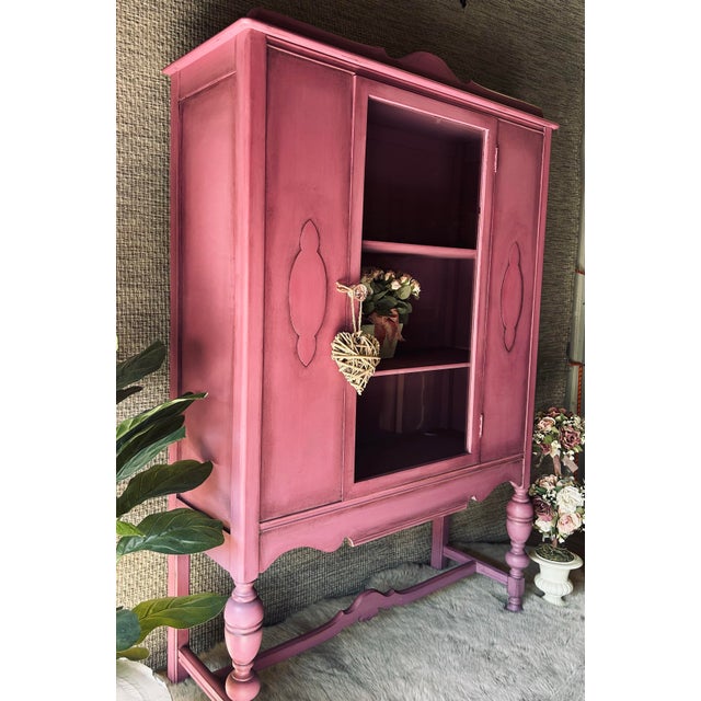 Vintage Romantic Petite Hutch From the 1930s Custom Painted a Beautiful Dusty Pink For Sale - Image 9 of 11