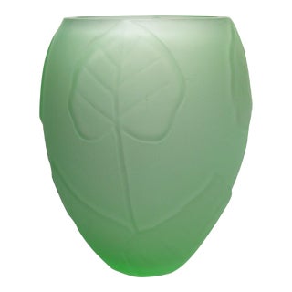 Vintage Green Satin Glass Vase For Sale