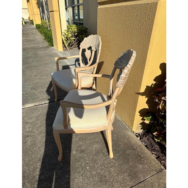 Late 20th Century Pair of Vintage Lotus Leaf Carved Wood Armchairs, in the Manner of Phyllis Morris For Sale - Image 5 of 6