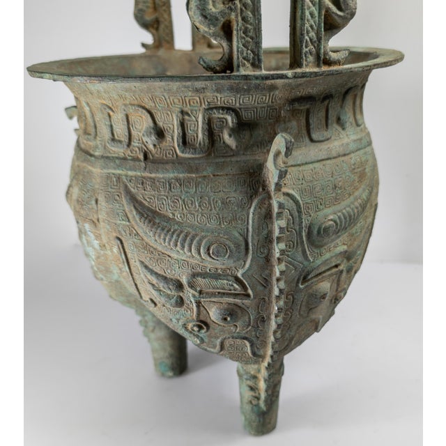 20th Century Chinese Verdigris Brass Ding Ritual Bronze Form Vessel For Sale - Image 12 of 18