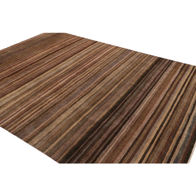 Rug & Kilim Rug & Kilim’s Modern Textural Rug in Beige-Brown and Umber Stripes and Striae For Sale - Image 4 of 7