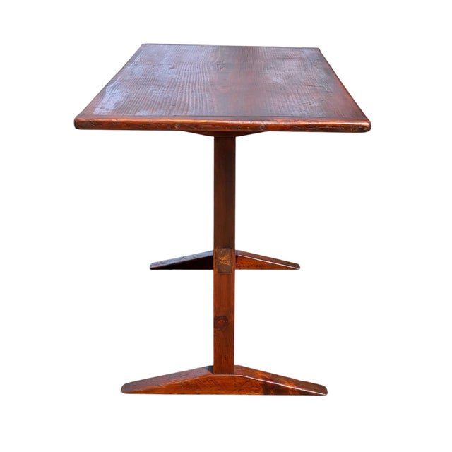 Brown Vintage Country Primitive Style Narrow Pine Trestle Table For Sale - Image 8 of 11
