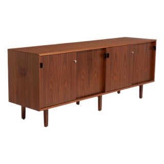 Florence Knoll International Credenza Walnut Legs Chrome Locks Leather Pulls 1960s For Sale