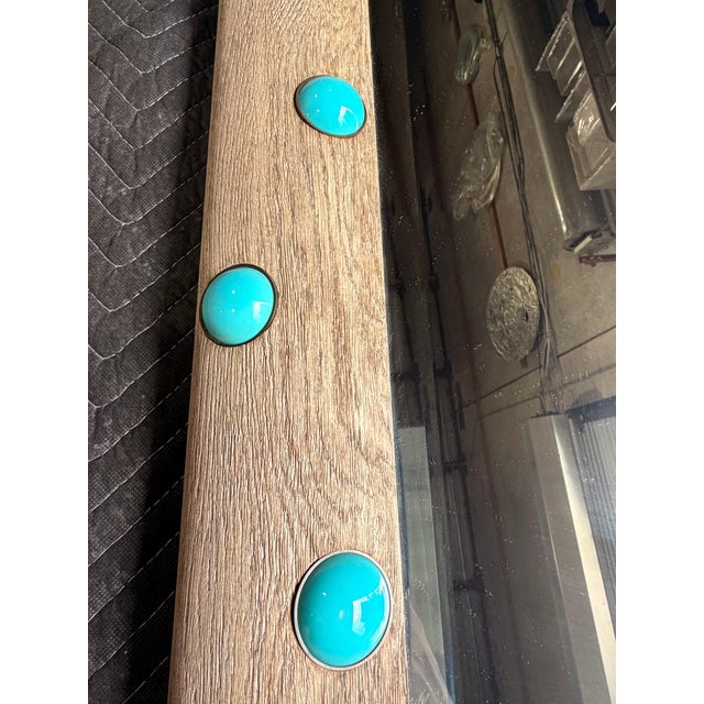 Contemporary Jonathan Charles Grey Oak Mirror With Aqua Polka Dots For Sale - Image 3 of 6