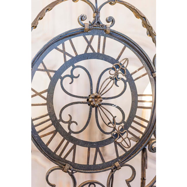 Metal Mid 20th Century French Wrought Iron Six-Light Clock Face Chandelier with Scrolling Arms For Sale - Image 7 of 10