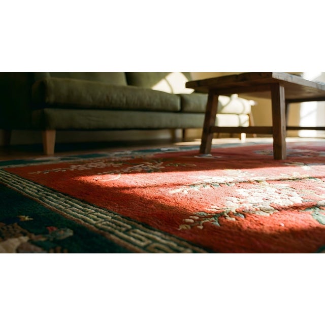 Wonderful Red Color and Unique Floral Antique Chinese Art Deco Rug For Sale - Image 15 of 15