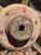 Large Industrial Wooden Pulley Wheel With Vintage Stenciled Lettering — 30” For Sale - Image 4 of 10