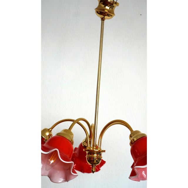 Vintage Brass and Glass 5-Light Chandelier, 1980s For Sale - Image 13 of 14