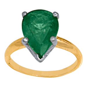 3 Carat Pear Cut Natural Emerald Ring 14 Karat Yellow & White Gold
