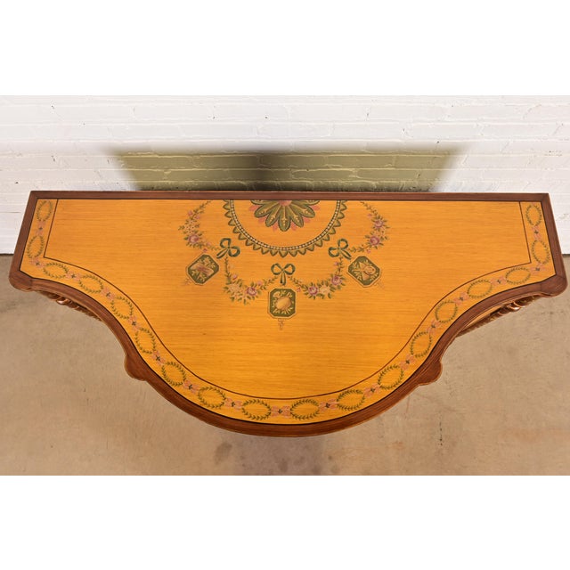 Late 20th Century French Regency Louis XVI Inlaid Flame Mahogany Hand Painted Sideboard or Bar Cabinet For Sale - Image 9 of 13