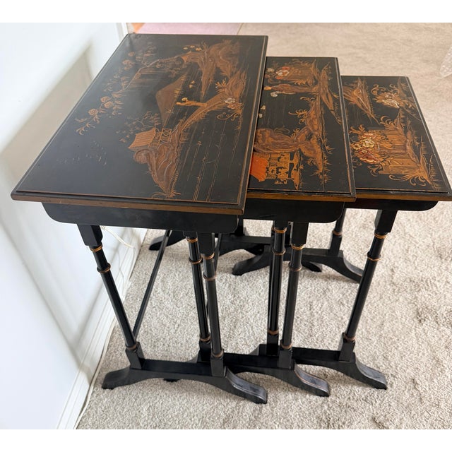 Black Lacquered Chinoiserie Nesting Tables by Beacon Hill For Sale In Savannah - Image 6 of 18