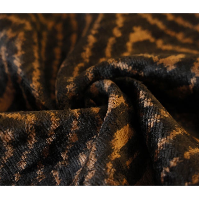 Mid-Century Modern Hand-Knotted Silk Velvet Ikat Diamond Pillow - 16x16 Coffee & Bronze For Sale - Image 3 of 8
