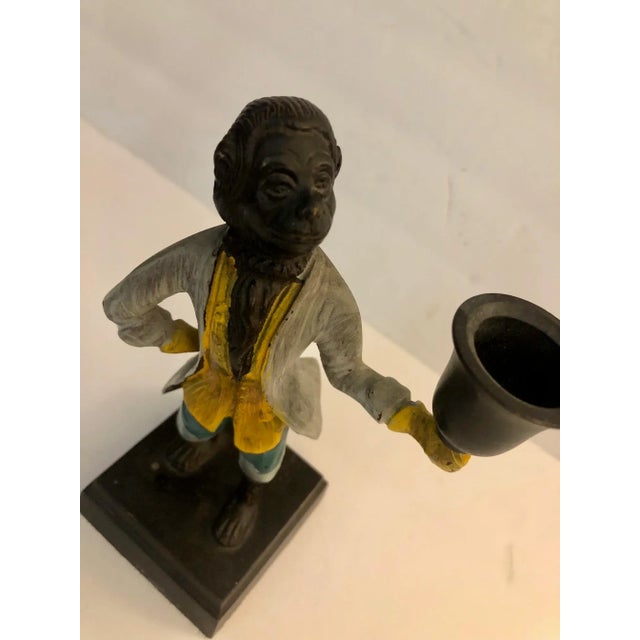 Safari Pair of 1960s Yellow Vest / Gray Jacket "Butler" Monkey Candle Holders For Sale - Image 3 of 12