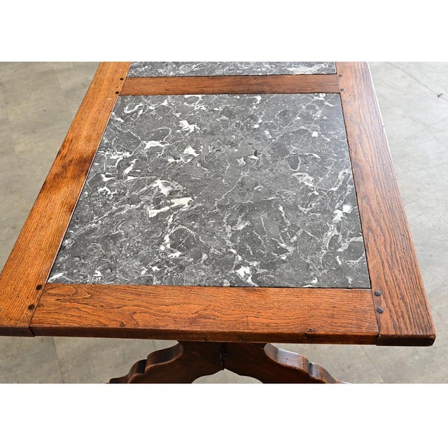 Italian 19th Century Inset Marble-Top Oak Trestle Table For Sale - Image 10 of 14