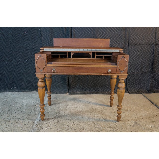 Antique Victorian Revival Walnut Spinet Writing Desk Secretary Library Table For Sale - Image 10 of 18