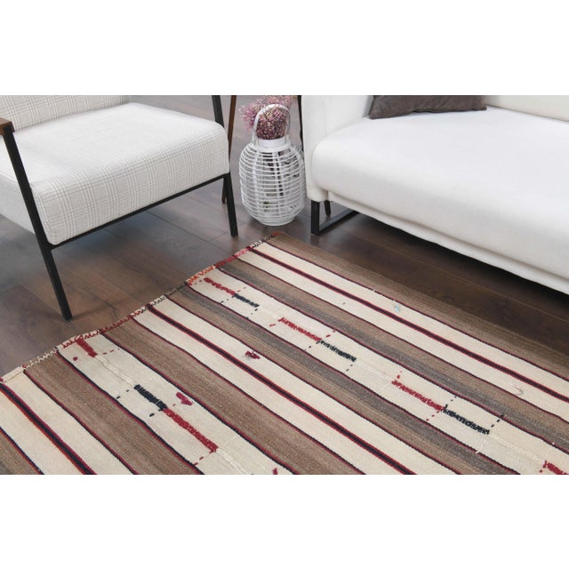 Vintage Turkish Oushak Handmade Wool Cotton Brown Kilim Area Rug For Sale - Image 6 of 11