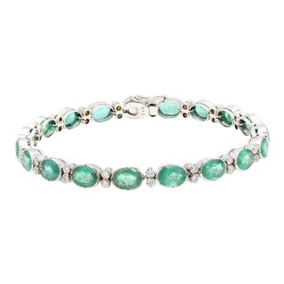 Certified 14.15 Ct Emerald Diamond Wedding Tennis Bracelet in 18k White Gold For Sale