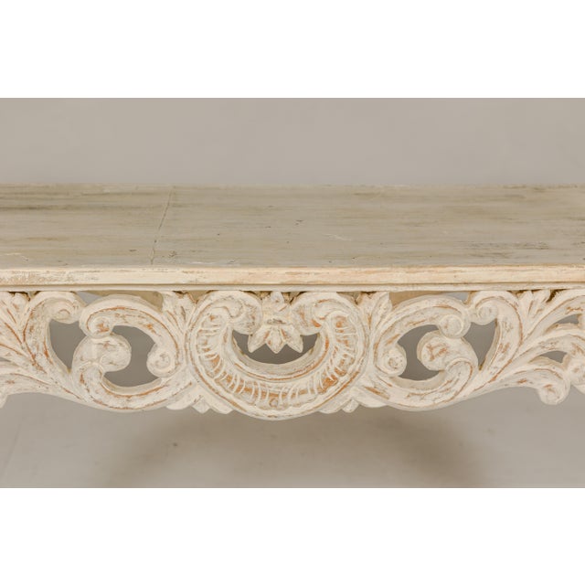 Rococo Style Painted Console Table with Carved Apron and Distressed Finish For Sale - Image 10 of 12