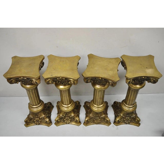 Vintage Neoclassical Brass Bronze Corinthian Column Pedestal Plant Stand For Sale - Image 9 of 10