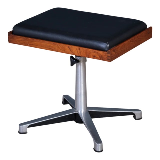 Danish Teak Swivel Stool with Black Leather Seat, 1960s For Sale