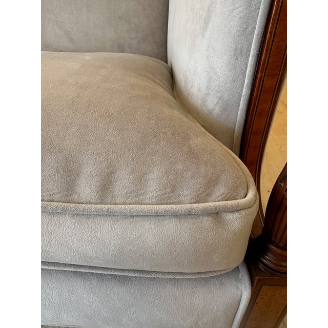 Newly Upholstered Mahogany & Grey Velvet Settees Loveseats -a Pair For Sale - Image 11 of 14
