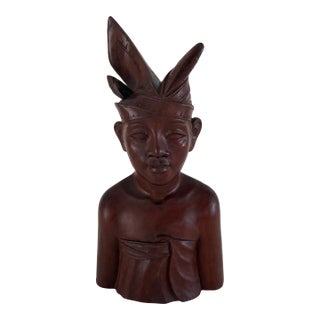 Mid Century Carved Wood Balinese Bust For Sale