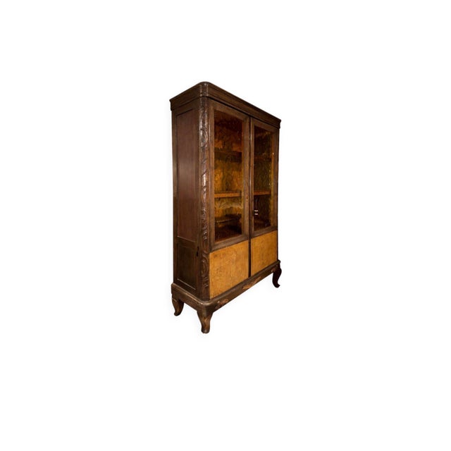 Antique Art Deco Walnut Vitrine Cabinet with Glass Doors, Europe, 1920s For Sale - Image 6 of 6