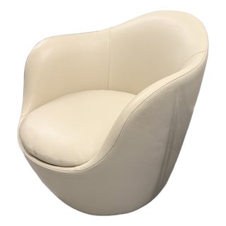 DWR Leather Lína Swivel Chair For Sale