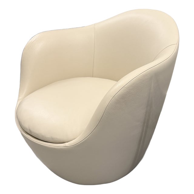 DWR Leather Lína Swivel Chair For Sale