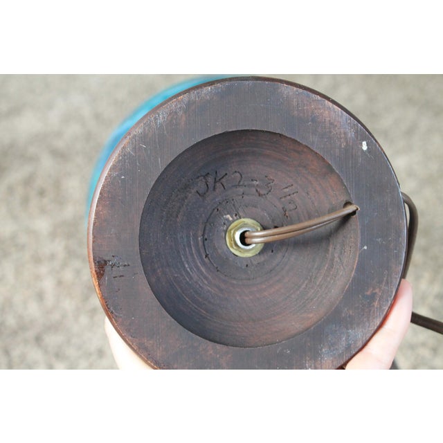 Vintage Teal Glazed Ceramic Table Lamp For Sale - Image 10 of 11