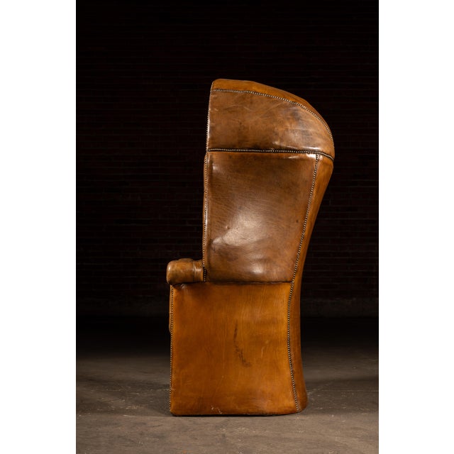 Wood Antique Tufted Leather Porter’s Chair With Storage Base in Amber For Sale - Image 7 of 10