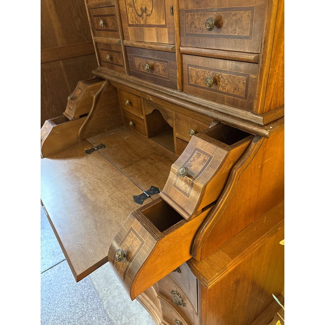 Antique Italian Baroque Walnut and Burl Secretaire, 1890s For Sale - Image 6 of 12
