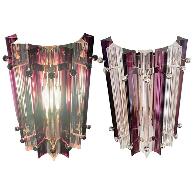 Metal Italian Murano Glass Wall Sconces in the style of Venini, 1990s, Set of 2 For Sale - Image 7 of 16